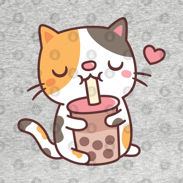 Cute Calico Cat Loves Drinking Boba Tea by rustydoodle